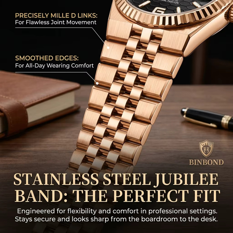 BINBOND Digitaluhr, Smartwatch, Edelstahl, Roségold, Schwarz, Herren - Bild 3