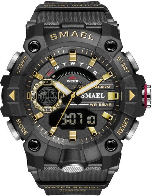 SMAEL Digitaluhr, Quarz, Kunststoff, Schwarz, Gold, Herren - Bild 1
