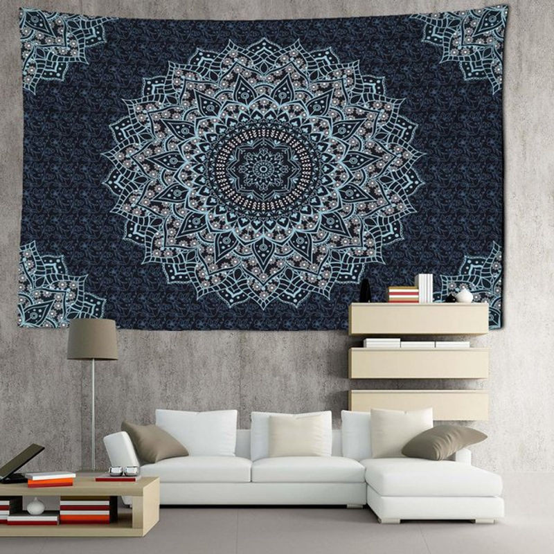 Super Six Wandteppich Mandala mit floralem Engel Design in Blau, B/H: 95 x 70 cm - Bild 1