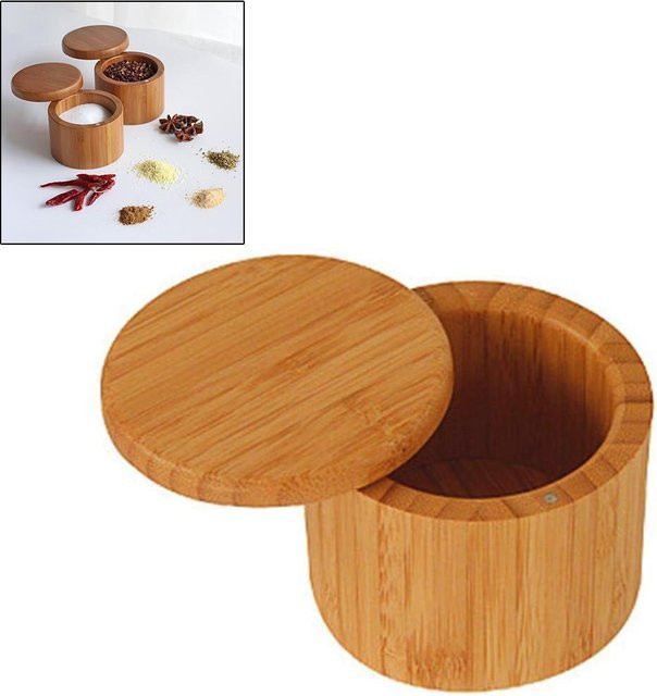 TOMTOP JMS Gewürzaufbewahrungsbox aus Holz und Bambus mit transparenten Flaschen für Salz, Pfeffer, Zucker und Kräuter, Farbe: Braun - Bild 1