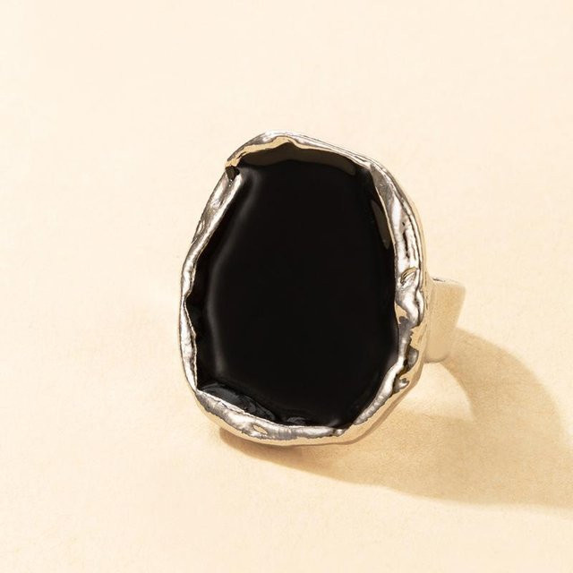 Happypilot Ring, Emaille, Schwarz, Silber, Damen, Vintage - Bild 1