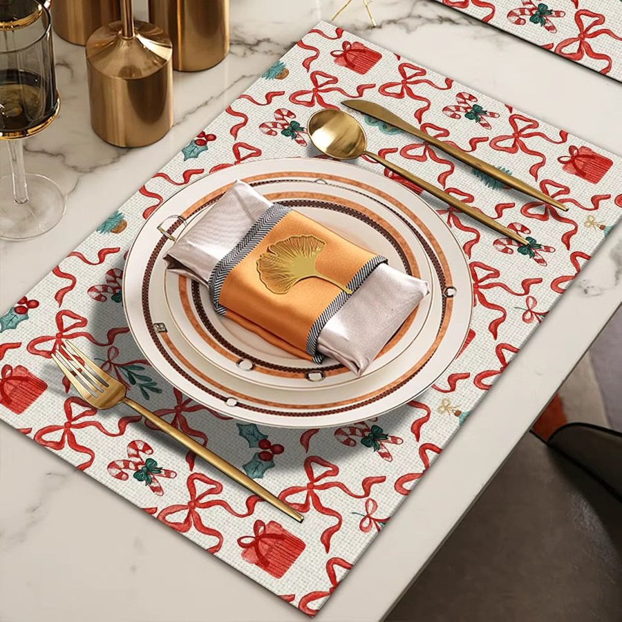 VIKAMA 4-teiliges Weihnachts-Tischset mit Schleifen-Design in Rot für festliche Dekorationen - Bild 2