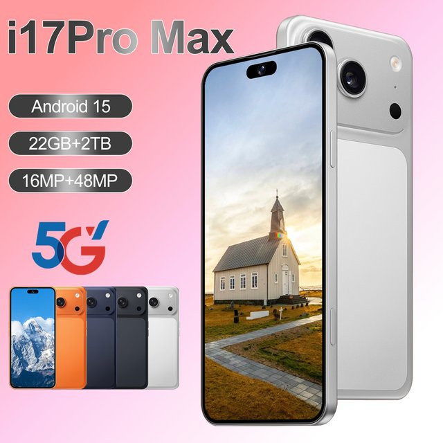 CHOTOG NIEUWE HOT i17 Pro Max Smartphone mit 7.3 Zoll HD Display, 5G, 22GB RAM + 2TB Speicher, Android 15, Dual SIM, 7800mAh Akku, Weiß/Mehrfarbig - Bild 1