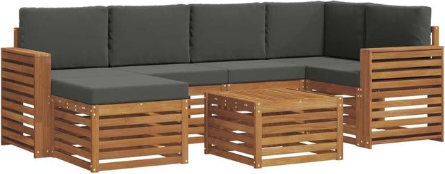 vidaXL Sofagarnitur 7-teilig aus Massivholz Akazie in Natur und Anthrazit mit L-Form und Polsterkissen - Bild 1