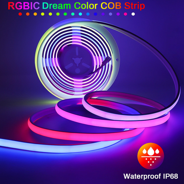 KLA-FCOB RGBIC COB LED-Streifen Wasserdicht IP68 WS2811 Pixel adressierbar mit WiFi und Bluetooth für Outdoor-Dekor, Multicolour, 12V - Bild 1