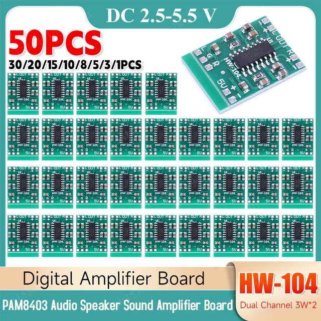 JOCESTYLE PAM8403 Mini Audio-Leistungsverstärker Modul für Stereo-Audio Klasse D, 2x3W, Grün, 50 Stück - Bild 1