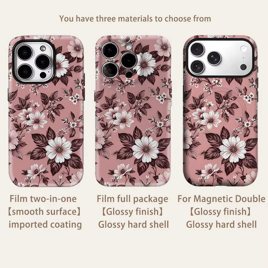Potdemiel Handyhülle mit rosa Blüten-Design für iPhone 17 16 15 14 13 Pro Max Plus, robuste zweilagige Hülle mit Magnetfunktion, Farbe: Pink - Bild 2