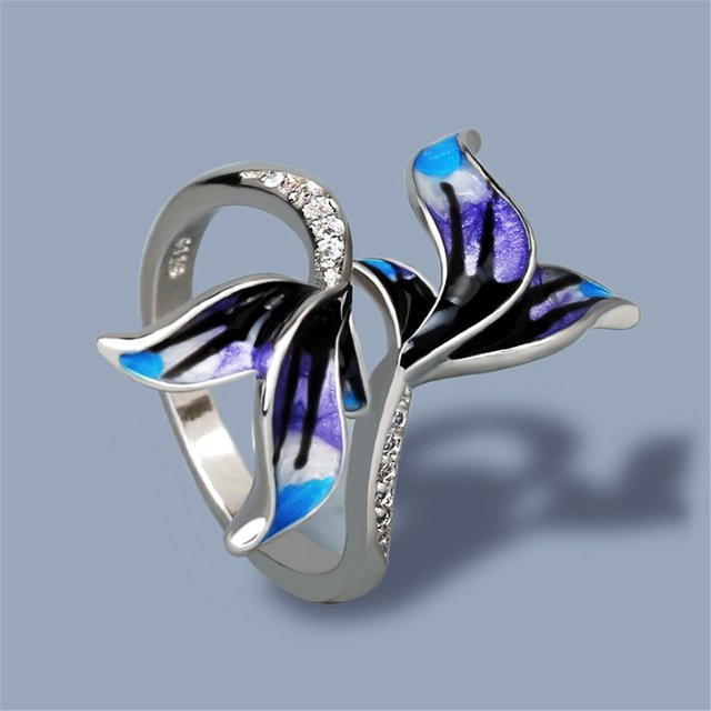YIRAN Emaille-Ring, Pflanzen- und Blumenserie, Damen, black - Bild 1