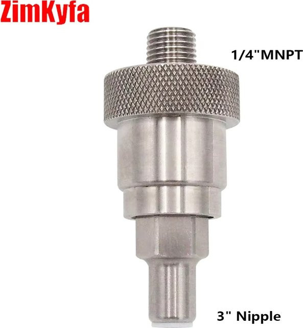 SCBA Feuerwehr- und Tauchzylinderventilzubehör SS-CGA 347 Kit in Silber mit 1/4" MNPT handfester Mutter und 3" Nippel - Bild 1