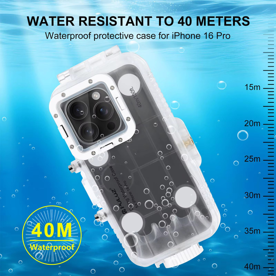 PULUZ Wasserdichte Tauchhülle für iPhone 16 Pro und iPhone 16 Pro Max, transparentes Unterwassergehäuse bis 40 m Tiefe - Bild 3