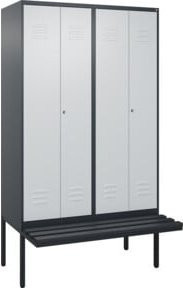 C+P Spind Classic PLUS Schwarz-Weiß-Spind mit Bank, 4 Abteile, B/T/H: 212 x 120 x 81,5 cm, mit Zylinderschloss und auskragender Kunststoff-Sitzfläche - Bild 1