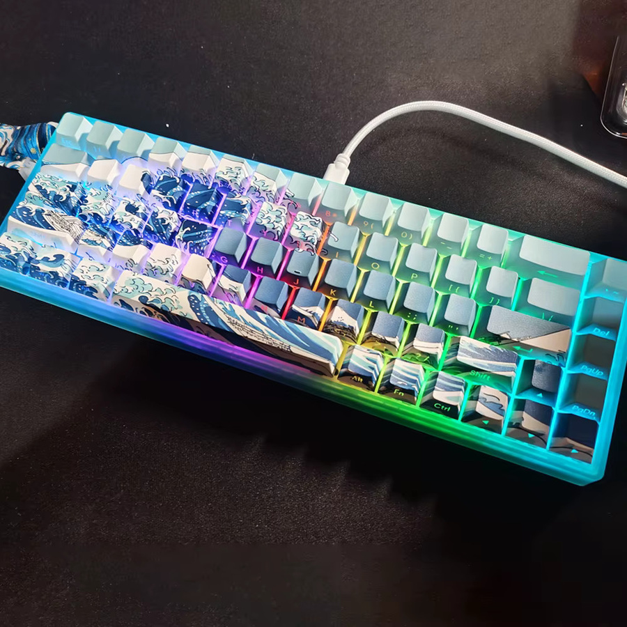 FSWHBY Keycaps Die große Welle von Kanagawa Dye-Sub PBT Keycaps im Cherry-Profil mit Side-Print und Leuchtdurchlass für MX-Schalter Tastaturen, 125 Tasten - Bild 3