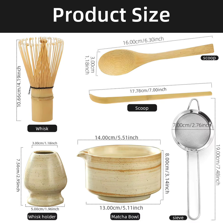 MYVIT 6-teiliges japanisches Matcha Tee-Set aus Bambus in Beige mit Schneebesen und Teelöffel - Bild 5