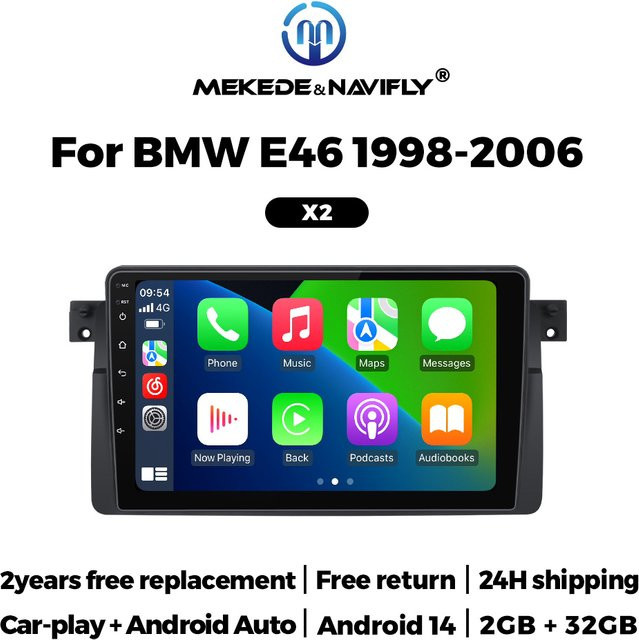 TomoStrong Android 14 Autoradio mit GPS und Wireless Carplay für BMW E46 M3 318/320/325/330/335 (1998-2006), 2GB RAM, 32GB Speicher, Schwarz - Bild 1