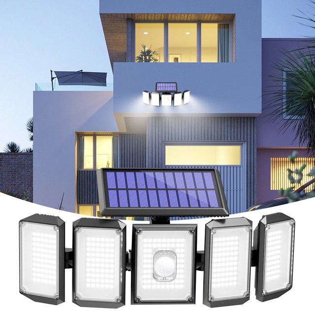 nexillumi Solar-Außenleuchte mit 300 LED, Schwarz, IP65 wasserdichte LED-Flutlichtleuchte mit Bewegungssensor und Fernbedienung für Garten und Terrasse - Bild 1
