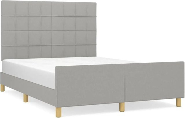 vidaXL Bettgestell mit Kopfteil in Hellgrau aus Stoff und Holz, B/T/H: 140 x 190 x 128 cm - Bild 1