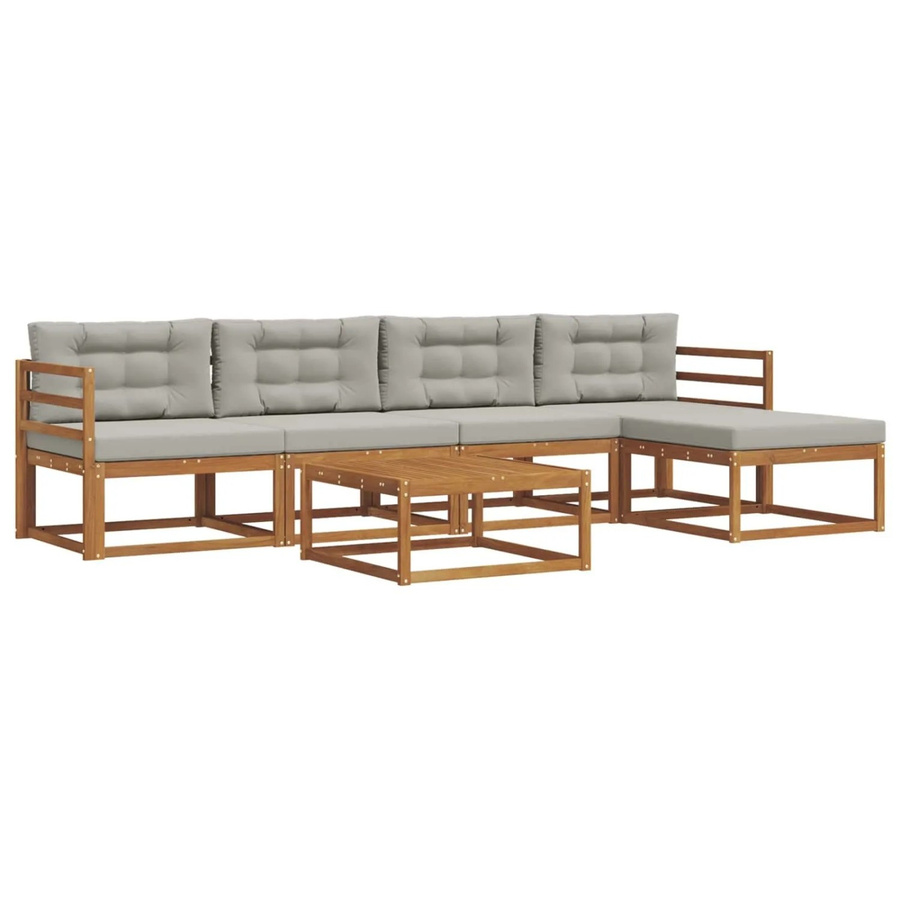 vidaXL Outdoor-Sofagarnitur 6-teilig aus Akazienholz mit Kissen in Grau und Natur - Bild 2