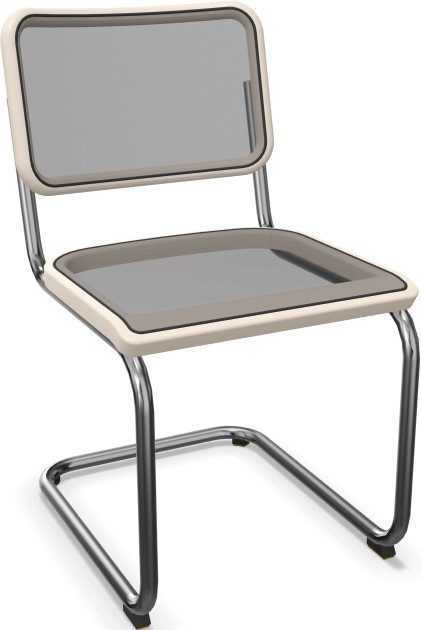 Thonet S 32 N Freischwinger mit Kunststoff-Netzgewebe in Weiß und verchromtem Rundrohr - Bild 1