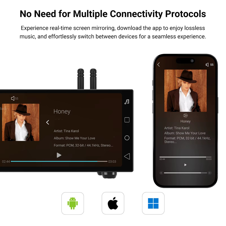 AIYIMA X HYFIOO DM100 Bluetooth 5.4 Musik-Streamer Media Wireless Audio Player mit 5,5 Zoll LCD Display in Schwarz, kompatibel mit AirPlay, NAS und Spotify - Bild 3