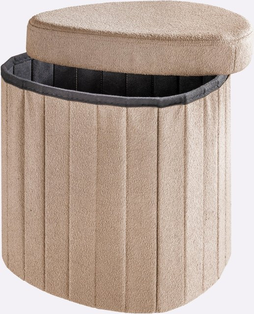 Hocker von Heine Home in Bouclé-Optik mit abnehmbarem Deckel, Beige/Schwarz, B/T/H: 36 x 36 x 41 cm - Bild 1