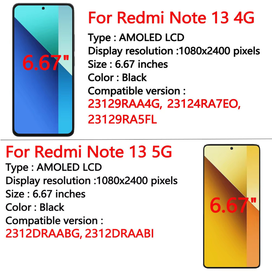 Xiaomi Redmi Note 13 AMOLED Display Ersatz mit Touchscreen Digitizer in Schwarz für 4G/5G Modelle - Bild 2