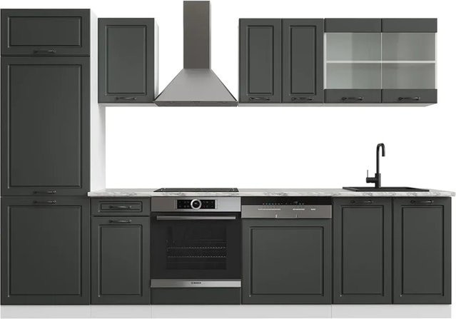 Vicco R-Line Küchenzeile Landhausstil in Anthrazit und Weiß mit Marmor-Optik, Breite: 300 cm - Bild 1