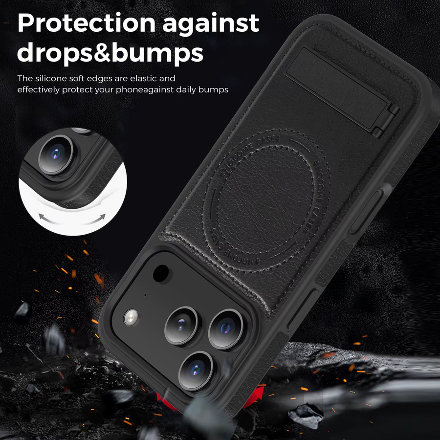 Magnetische Leder-Schutzhülle für iPhone 17 Pro Max, iPhone 17 Pro und iPhone 17 Air mit Standhalterung und MagSafe Unterstützung in Schwarz - Bild 5