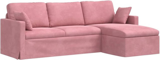 vidaXL Ecksofa in Rosa aus Samt mit Metallrahmen und Kissen, B/T/H: 228 x 134 x 80 cm - Bild 1