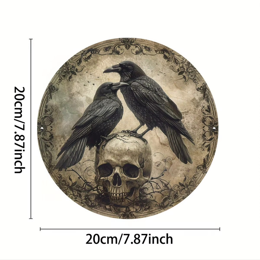 Rundes 2D-Aluminium-Metallschild von Potdemiel mit Rabenmotiv im Vintage-Stil als Wandkunst-Dekoration, Durchmesser: 20,3 cm - Bild 2
