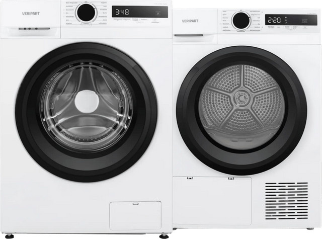 Veripart Waschmaschinen-Trockner-Set VPWM1400A18WDE und VPDR8DWDE in Weiß mit Wärmepumpentechnologie und Dampfprogrammen - Bild 1