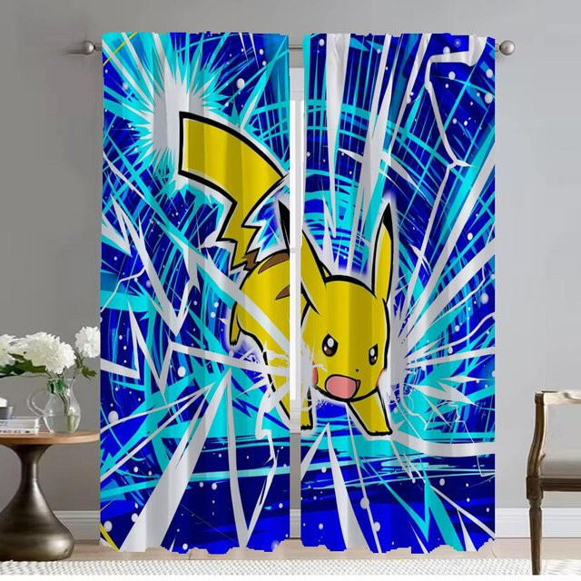 Pokémones Home Interior Verdunkelungsvorhang Set aus 2 Tüll-Panels in Blau für Schlafzimmer, Wohnzimmer und Küche, B: 96 cm, H: 137 cm - Bild 1