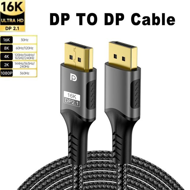 lmcnzz DisplayPort 2.1 Kabel in Schwarz für 16K, 8K@120Hz und 4K@240Hz mit 80Gbps und HDR Unterstützung - Bild 1