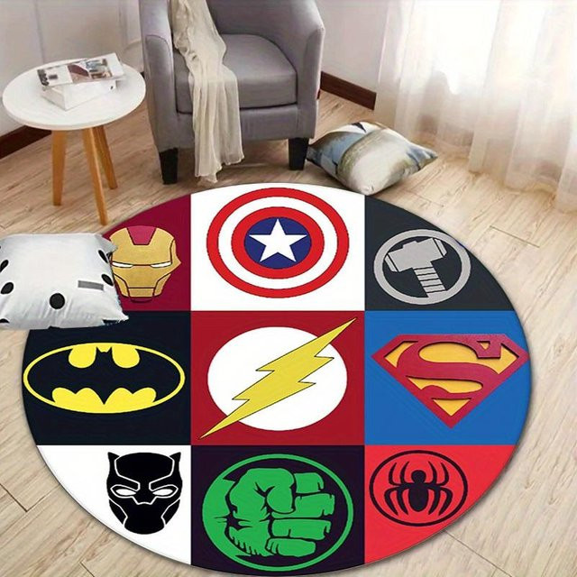 Runder Marvel Avengers Superhelden Teppich von Yun Heng Four, Maschinenwaschbarer Polyesterteppich, Rutschfest, Mehrfarbig, Durchmesser: 80 cm - Bild 1