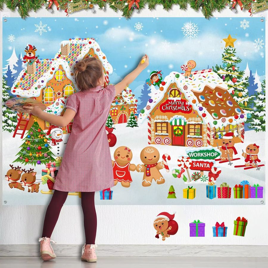 BizyKoady Weihnachts-Filz-Geschichtenbrett-Set mit abnehmbaren Ornamenten in Multicolor als interaktives DIY-Spielset und Wanddekoration - Bild 4