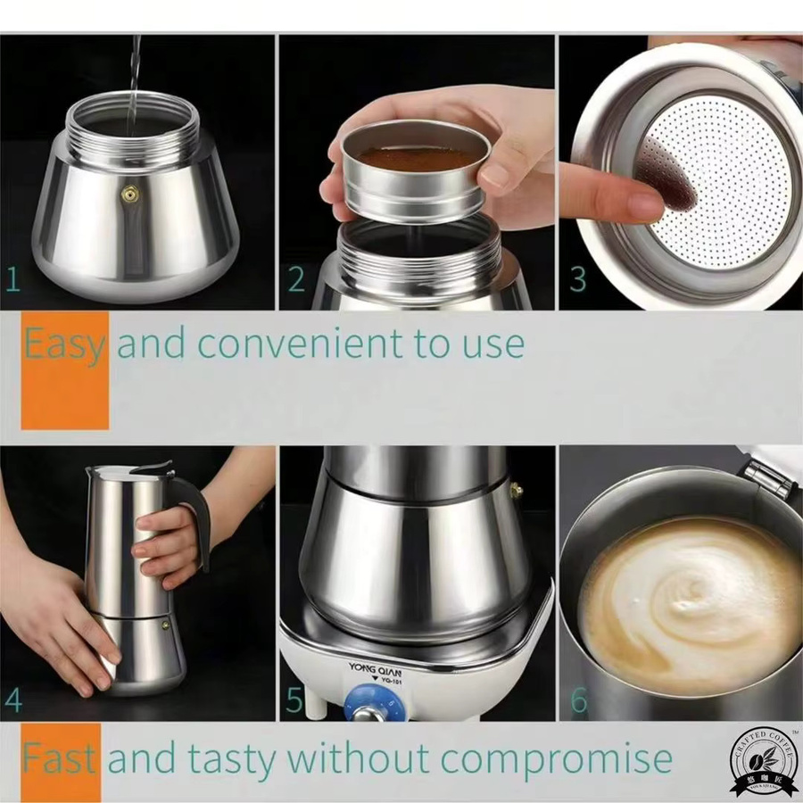 Crafted Coffee Moka-Topf aus Edelstahl in Silber, geeignet für Induktion und Gas - Bild 3