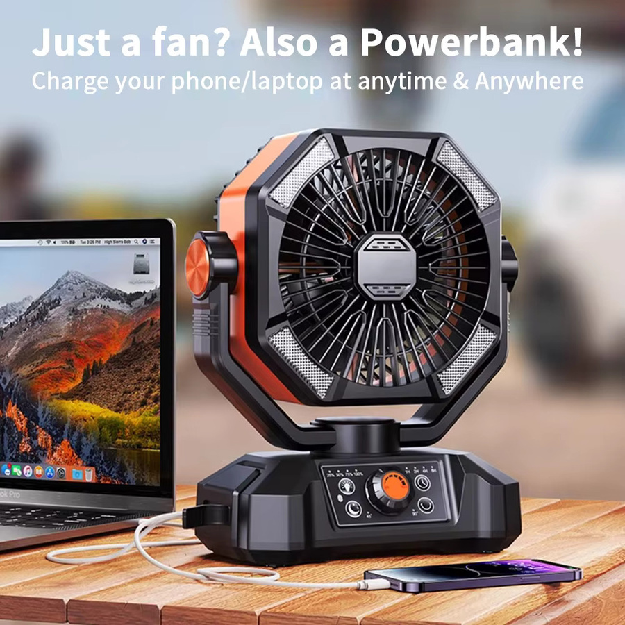 SKYTOO Campingventilator mit 20000 mAh Akku und 4 LED-Laterne, tragbarer Outdoor-Ventilator mit 8 Geschwindigkeiten für Camping und Angeln, Schwarz oder Grün - Bild 5