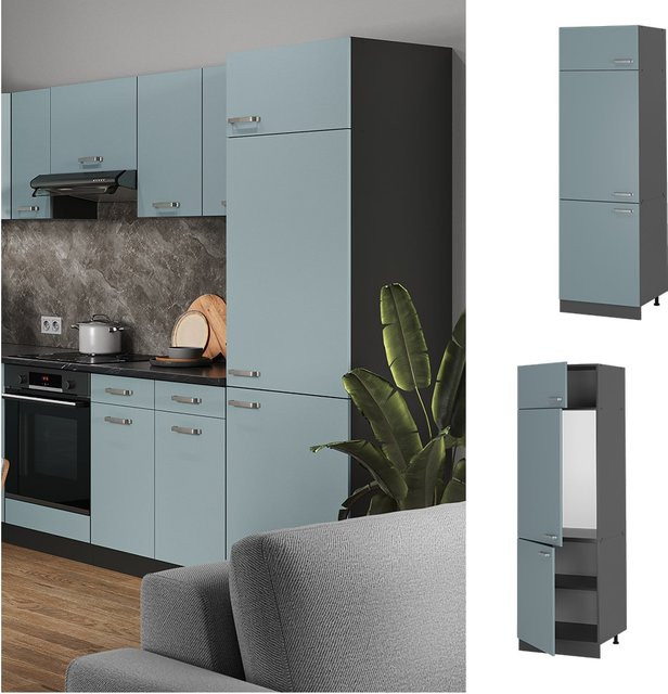 Vicco Kühlumbauschrank R-Line Solid moderner Küchenschrank Blau, Breite: 60 cm, Tiefe: 55,93 cm, Höhe: 207 cm - Bild 1