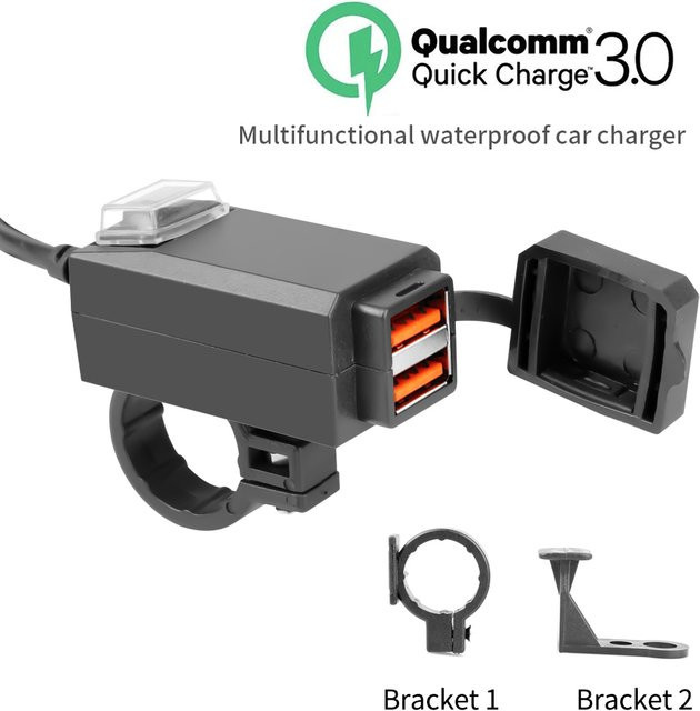 Wasserdichtes Motorrad Ladegerät mit Dual USB Port Quick Charge 3.0 und USB-C in Schwarz für 12V Fahrzeuge - Bild 1