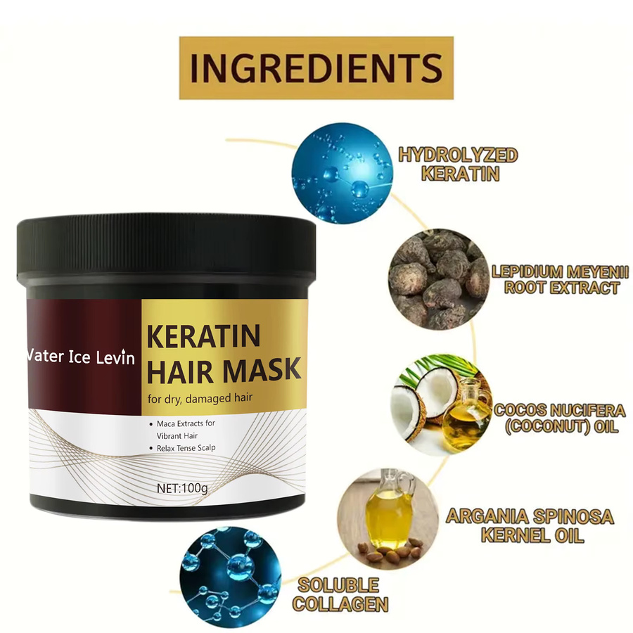 Water Ice Levin Keratin Haarmaske Creme, für strapaziertes Haar, Unisex - Bild 2