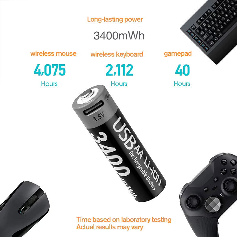 Kuugro AA und AAA Akkus Set mit USB-C Schnellladefunktion, AA 3400 mWh und AAA 1100 mWh - Bild 2