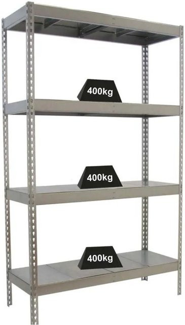 PROREGAL Schwerlastregal Big Metal Yeti Four aus verzinktem Stahl in Silber, H x B x T: 200 x 120 x 45 cm, Fachlast 400 kg - Bild 1