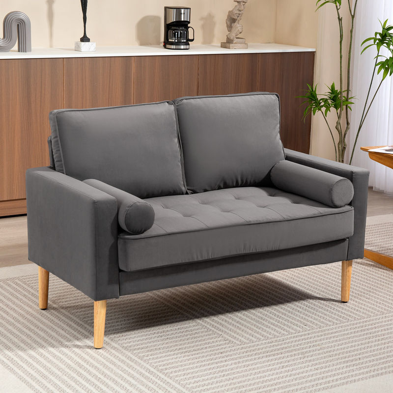HOMCOM 2-Sitzer-Sofa aus Samt in Grau mit Kautschukholzbeinen und 2 Zierkissen, Breite: 127 cm - Bild 2