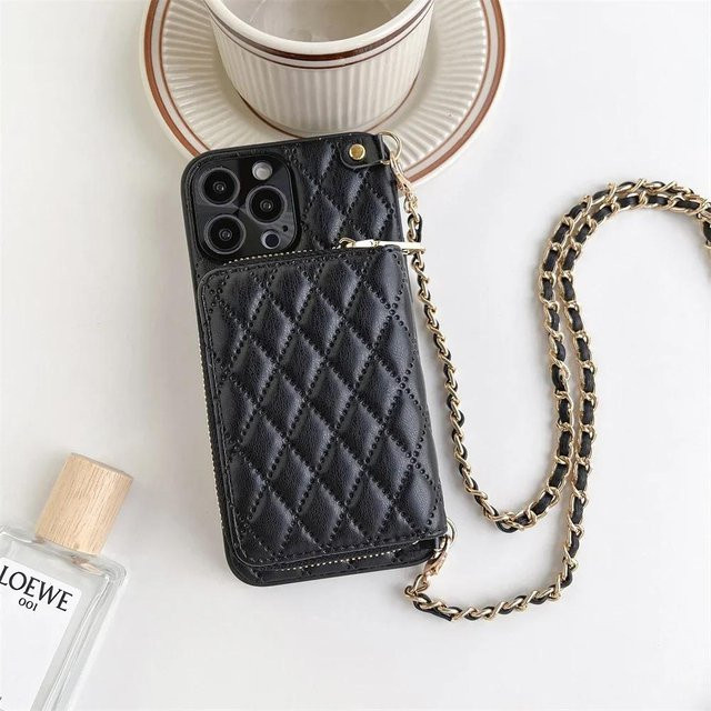 Yiran Crossbody Geldbörse und Handyhülle aus PU Leder mit Kartenfach und Trageband für iPhone 13, Schwarz - Bild 1