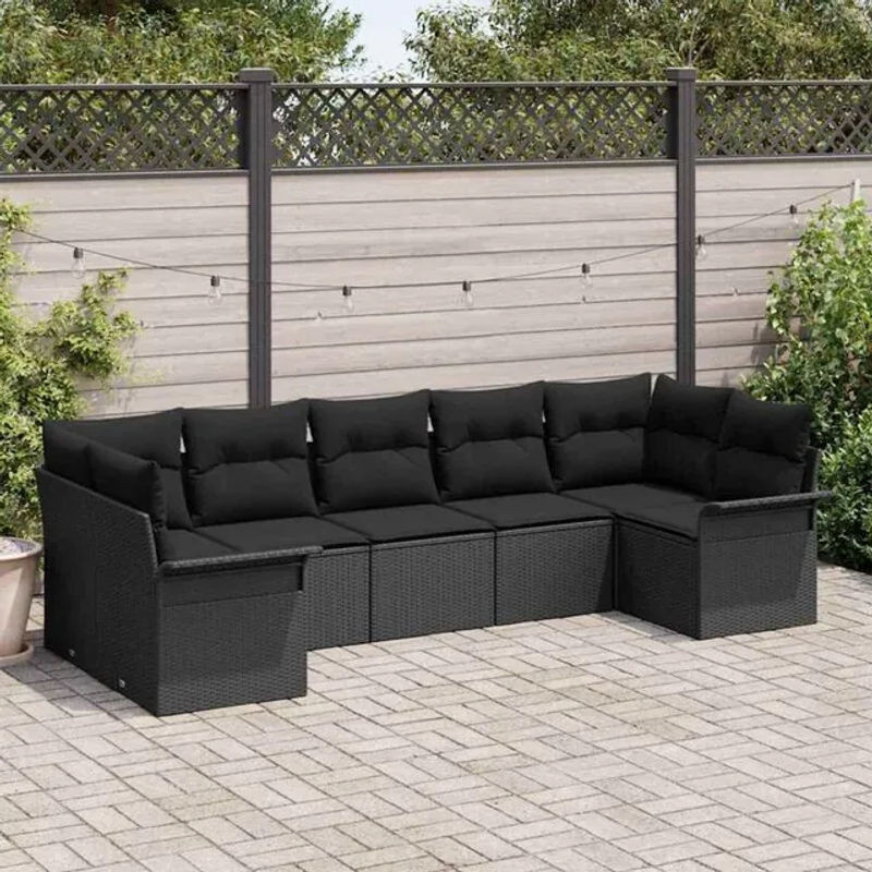 Modernes Garten-Sofa-Set aus Polyrattan mit 7-teiligem Kissen-Set in Schwarz von vidaxl - Bild 1