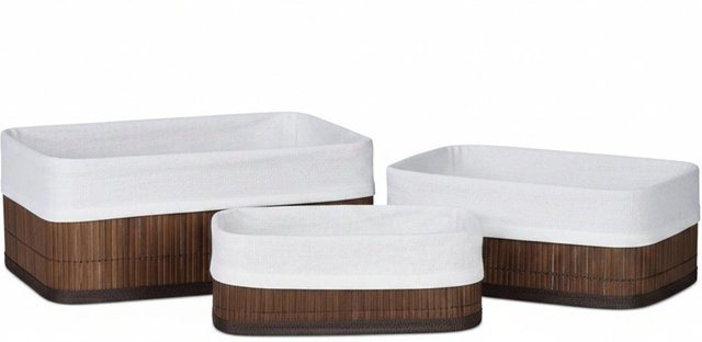 Relaxdays Aufbewahrungskorb aus Bambus in Braun, 3er Set, B: 12,5 cm, H: 30 cm, T: 20 cm - Bild 1
