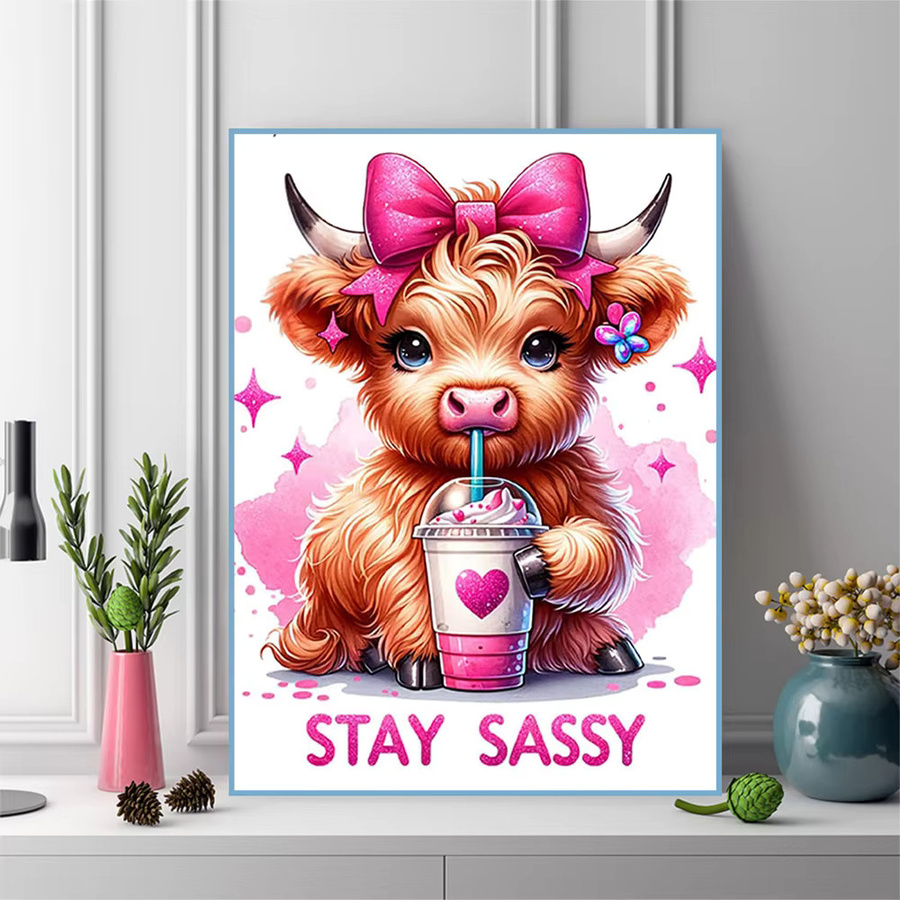 EverShine Diamant-Stickerei Kuh Tiergemälde als Acryl-Bastelset mit Strass-Mosaik in Multicolour, B/H: 30 x 20 cm - Bild 3