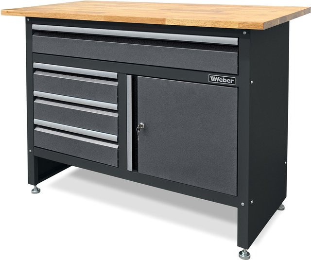 Weber Werkbank mit Holzarbeitsplatte in Schwarz, B/T: 120 x 60 cm, 300 kg Tragkraft - Bild 1