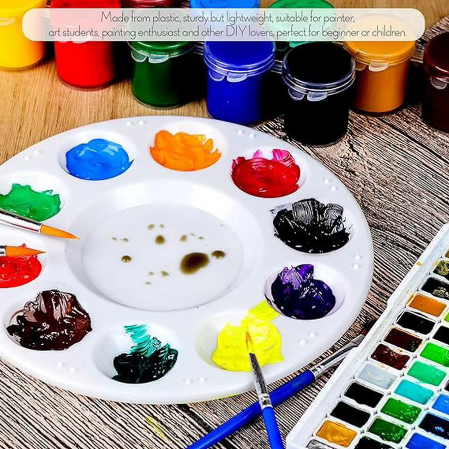 Runde Farbpalette aus Kunststoff mit 10 Löchern für Aquarell und Gouache in Weiß und Mehrfarben - Bild 2
