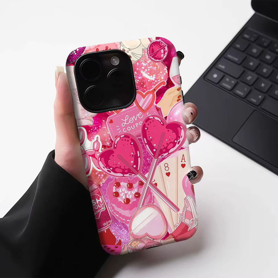 Potdemiel Fuchsia Sweetheart Magnetische Handyhülle für iPhone 17 16 15 14 13 Pro Max Plus, robuste doppelschichtige Schutzhülle in Pink - Bild 4