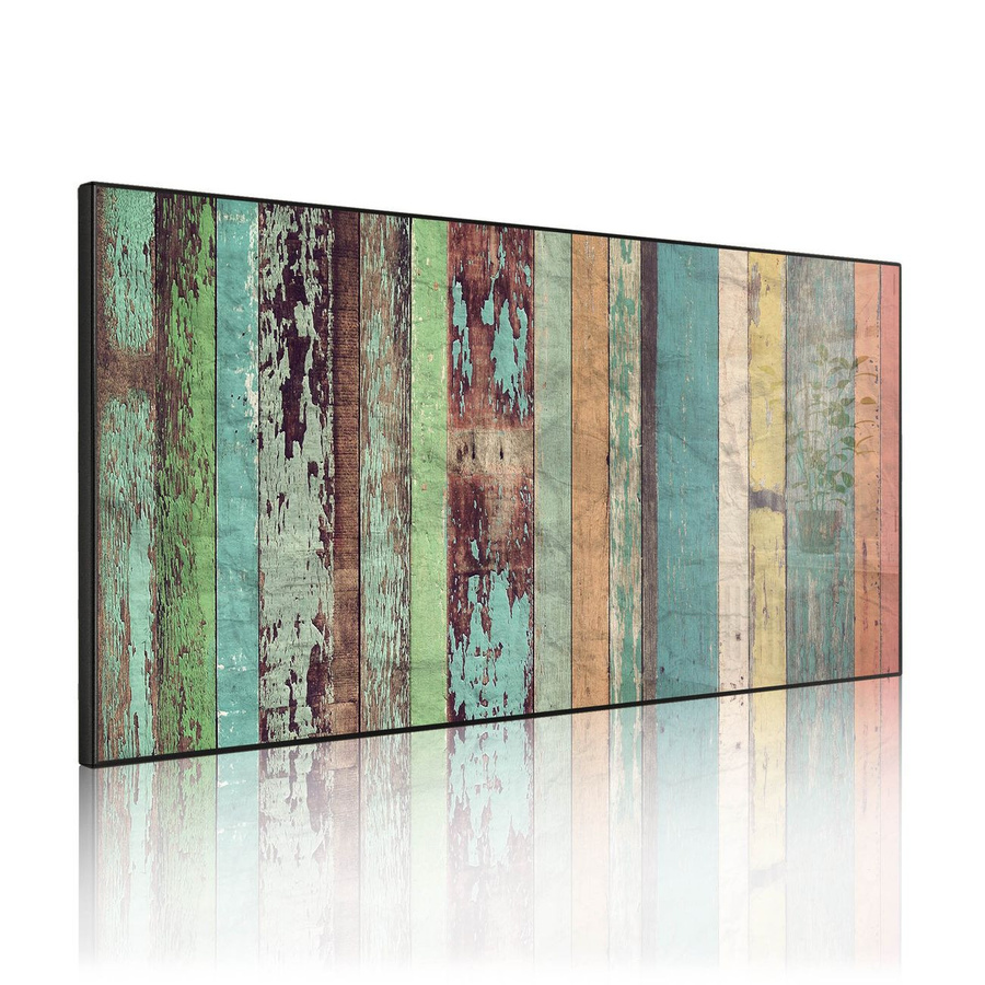 banjado Metall Magnettafel Bunte Bretterwand Schwarz Querformat B/H: 78 x 37 cm - Bild 1